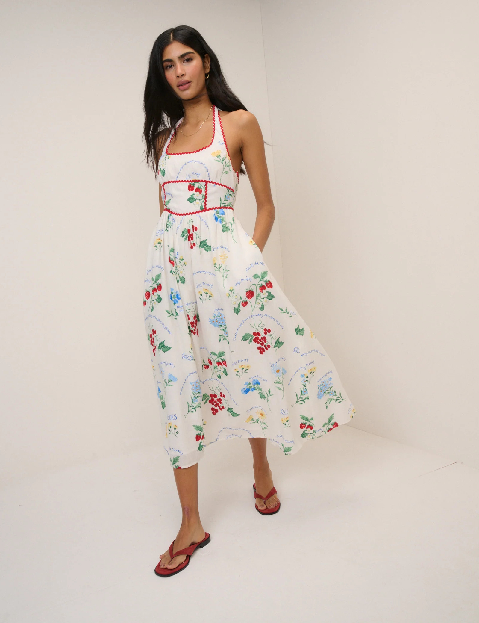 White Printed Halter Neck Hallie Midi Dress | Nobody's Child