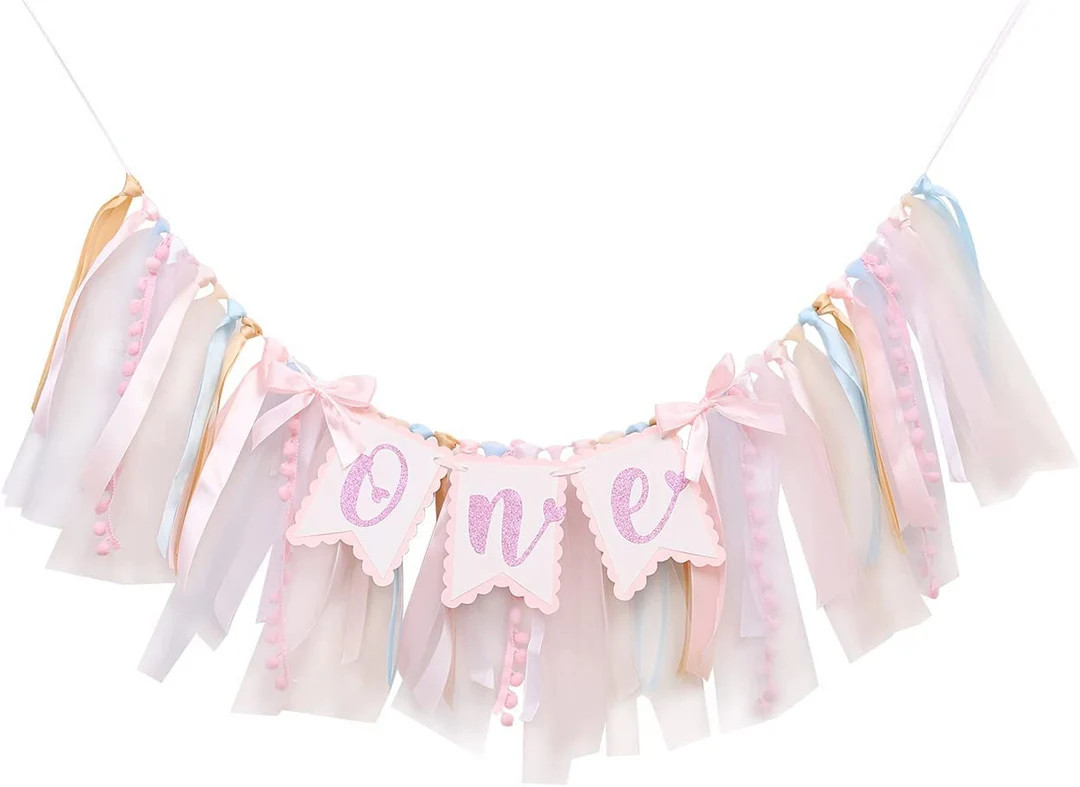 Pink First Birthday Garland Banner Pink Tutu High Chair Skirt 1st Birthday Party Girls Pastel Col... | Etsy (US)
