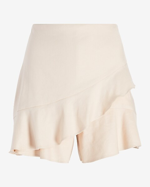 High Waisted Linen-Blend Ruffle Skort | Express