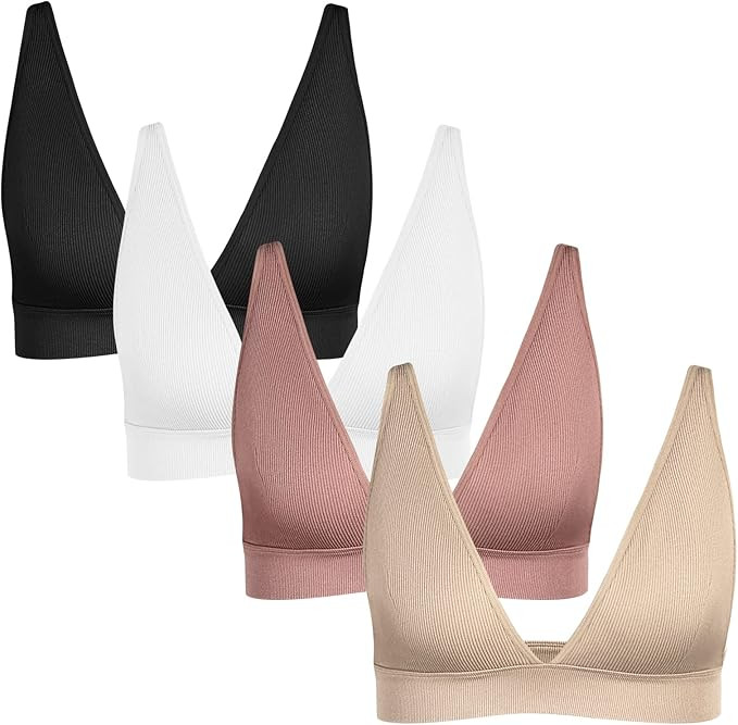 INIBUD Bralette for Women Summer Yoga Sports Ribbed Plunge Cami Bra Seamless V Neck Triangle Comf... | Amazon (US)