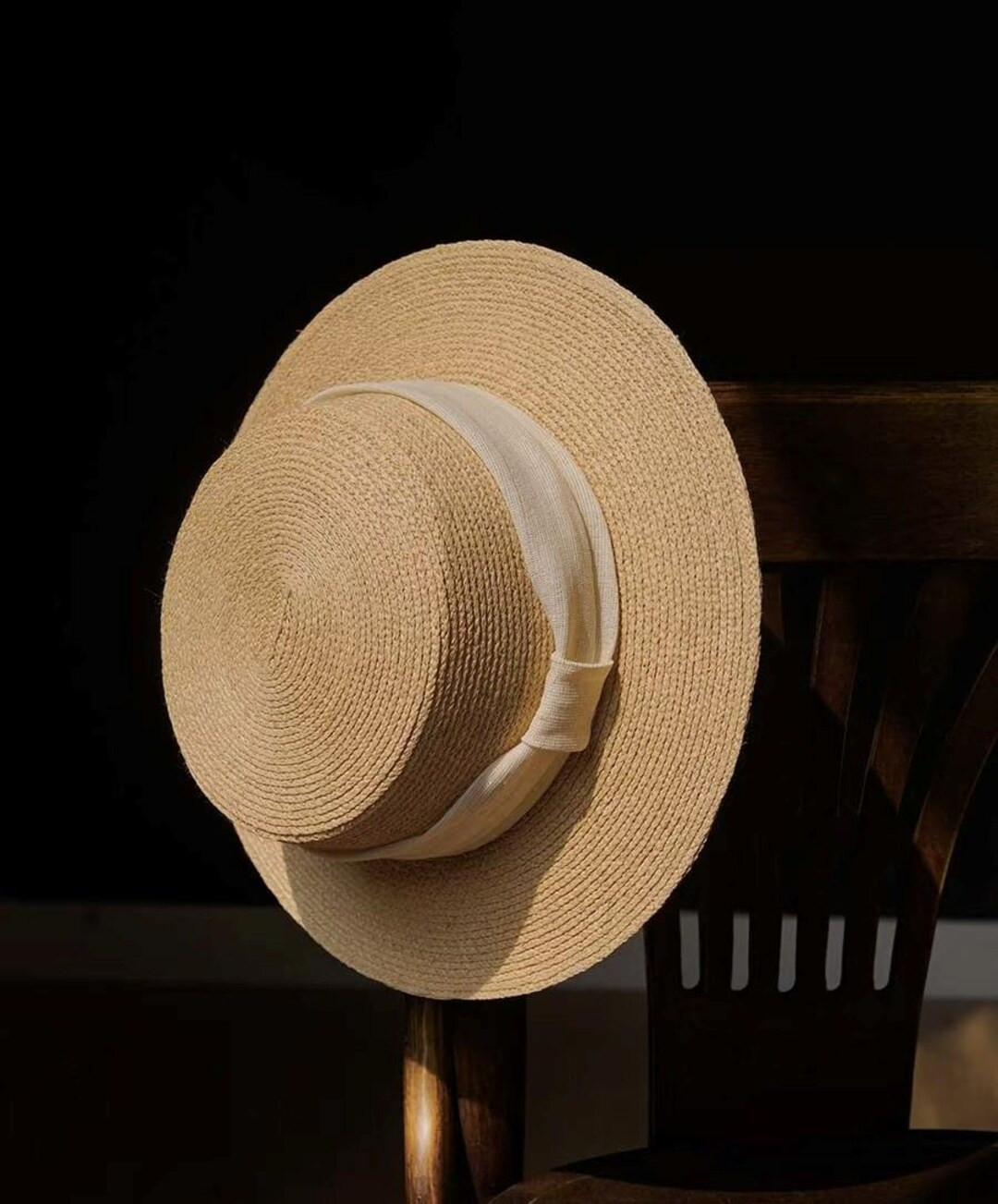 Vintage Straw Boater Hat With Cream Ribbon – Classic Summer Sun Hat for Women, Flat Top Woven H... | Etsy (US)