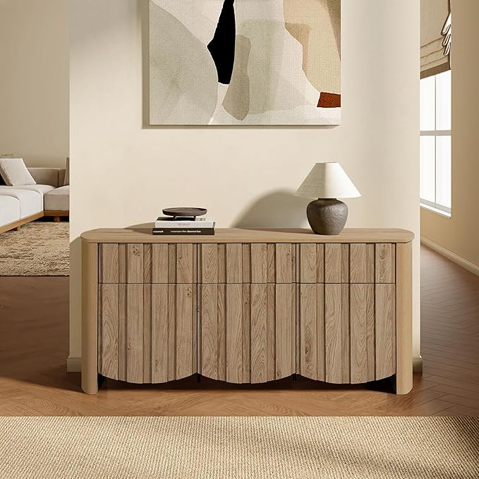 Luxenhome 63'' W Sideboard Buffet Cabinet with Storage, Mid Century Modern Oak Finish Wood Accent... | Amazon (US)