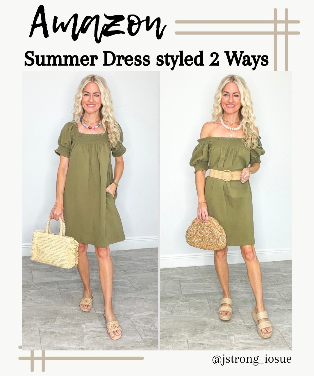 Easy to wear summer dress from Amazon, styled 2 ways! Dress is roomy and flowy. Can be worn on or off the shoulders, and has pockets. Add fun colorful accessories and wear with flats or heels. 

#LTKgrwm #LTKootd