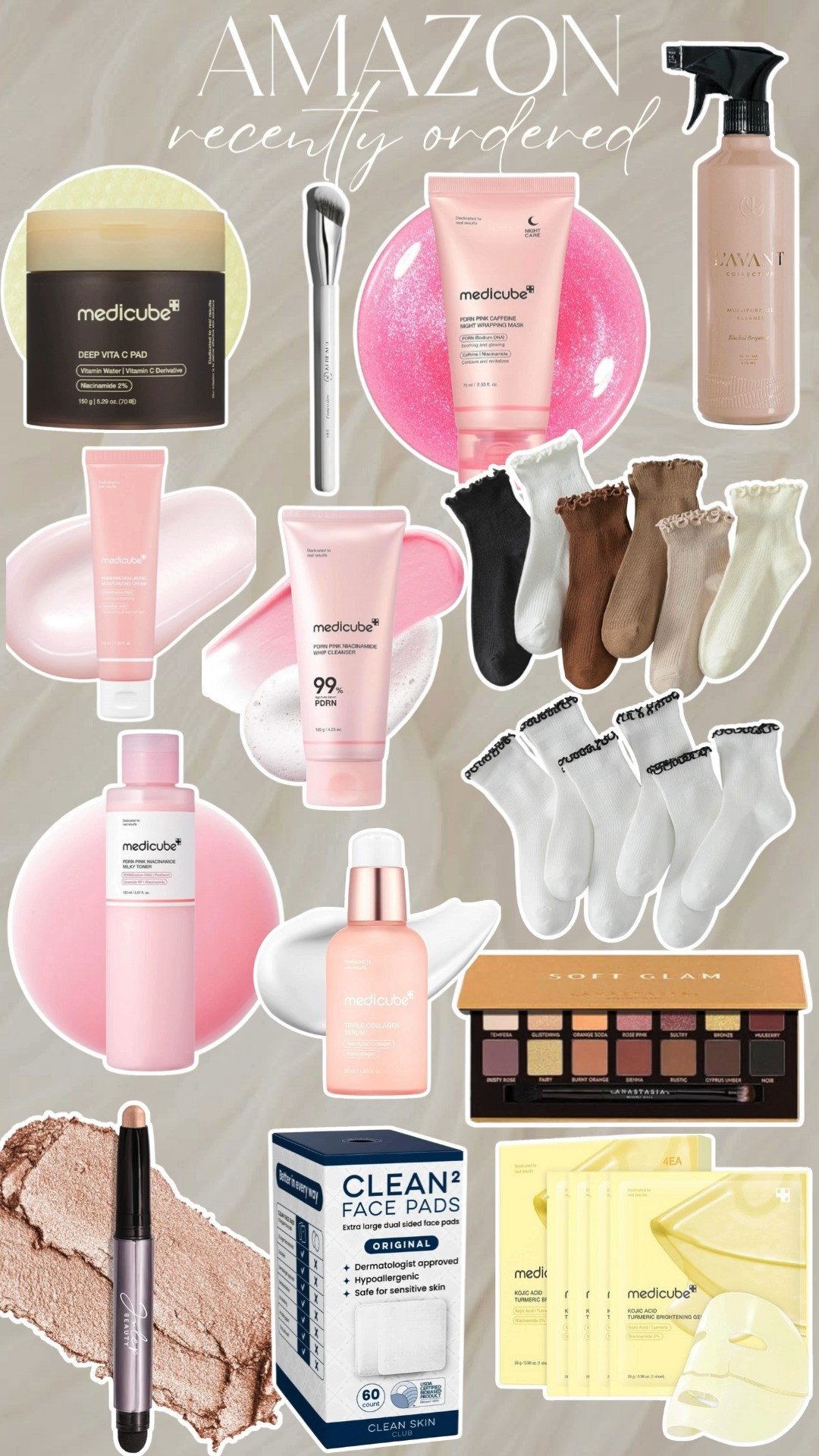 Amazon. Recently ordered. makeup brush. skincare. medicube. eyeshadow palette. eye shadow stick. clean skin towels. ruffle socks. mask.  

 #LTKSeasonal #LTKFindsUnder50 #LTKFindsUnder100