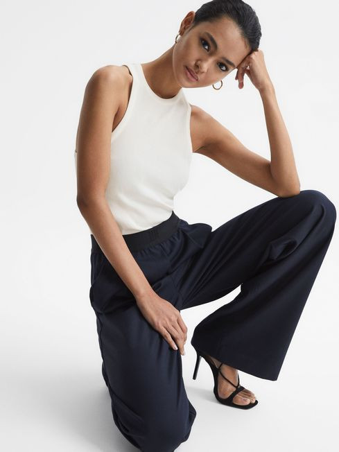 Reiss White Zoe Crew Neck Ribbed Racer Vest Top | Reiss UK