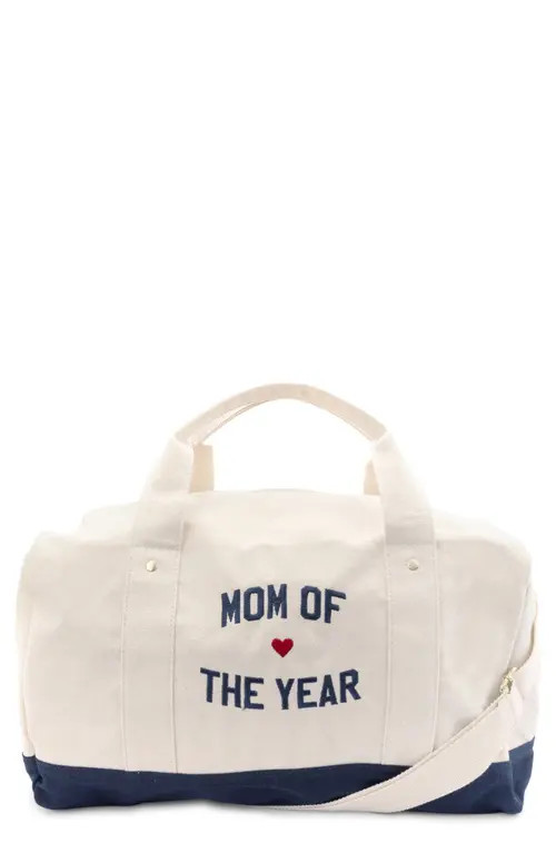 Favorite Daughter Mom of the Year Embroidered Canvas Duffle Bag in Natural Navy Blaze at Nordstrom | Nordstrom