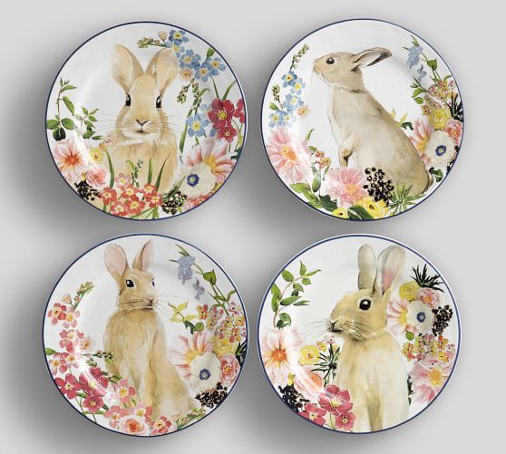 Floral Bunny Salad Plates, Set of 4 - Assorted | Pottery Barn (US)