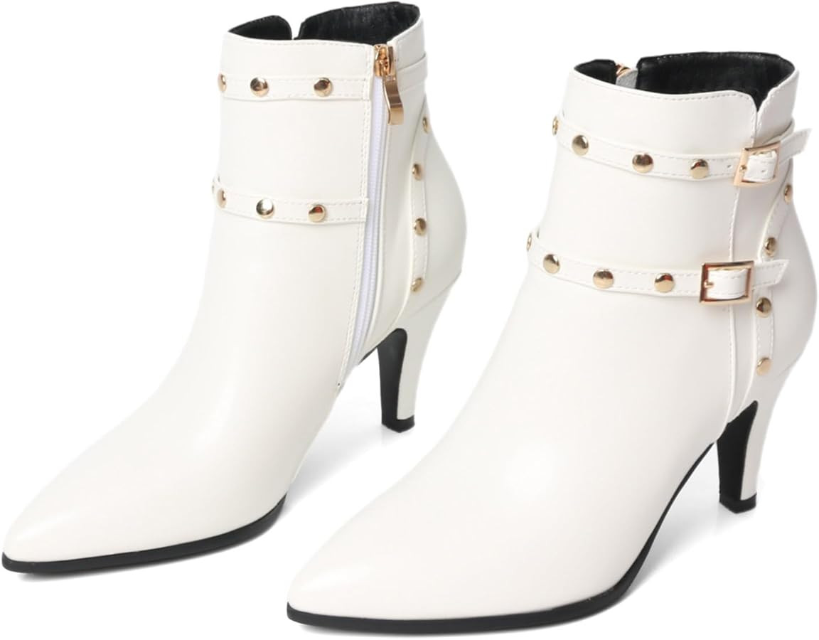 Pointed Toe Kitten Heel Boots For Women Black Booties For Women Rivets Ankle Boot Fashion Shoes | Amazon (US)