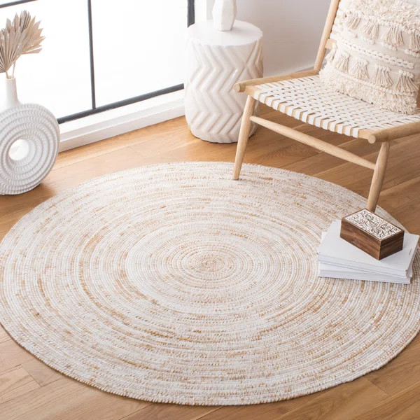Round Andrew-John Handmade Ivory/Brown Area Rug | Wayfair North America