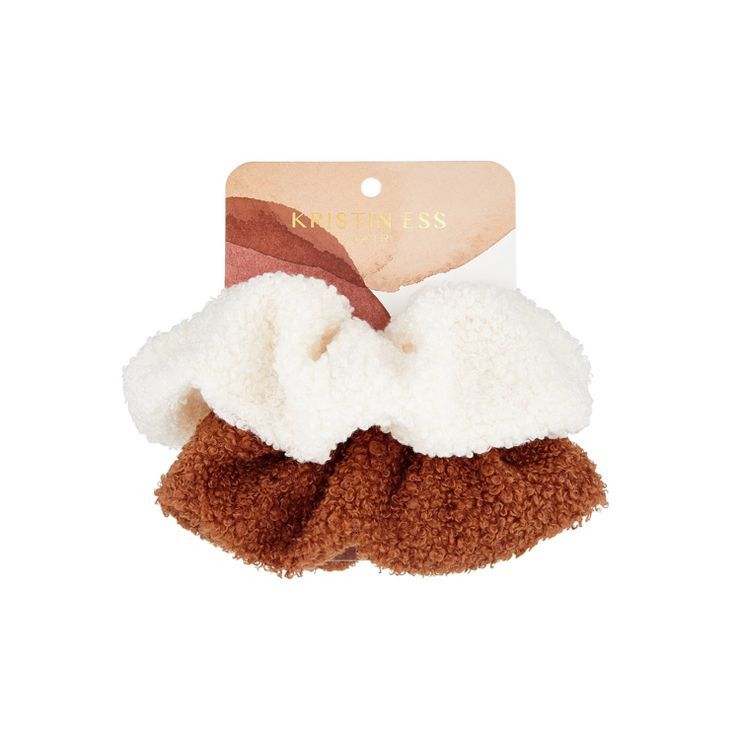 Kristin Ess Cozy Scrunchies - White/Rust - 2pk | Target