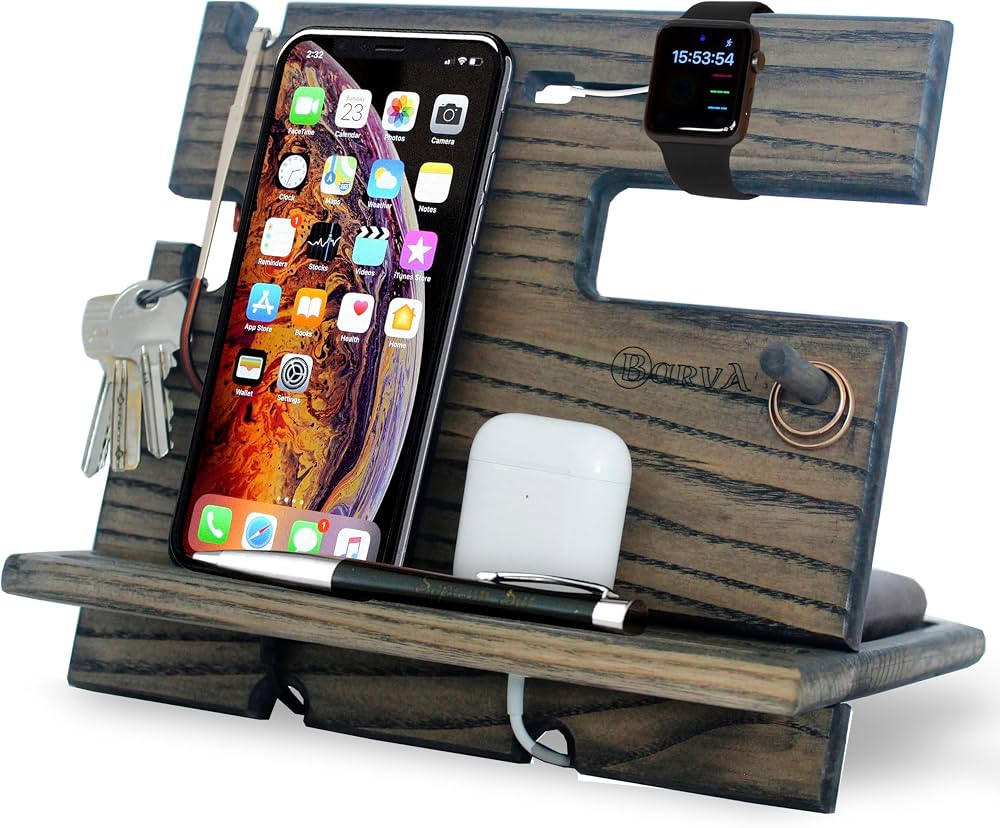 BarvA Gifts for Men Dad Birthday Idea Wood Docking Station Phone Rustic Nightstand Organizer Tabl... | Amazon (US)