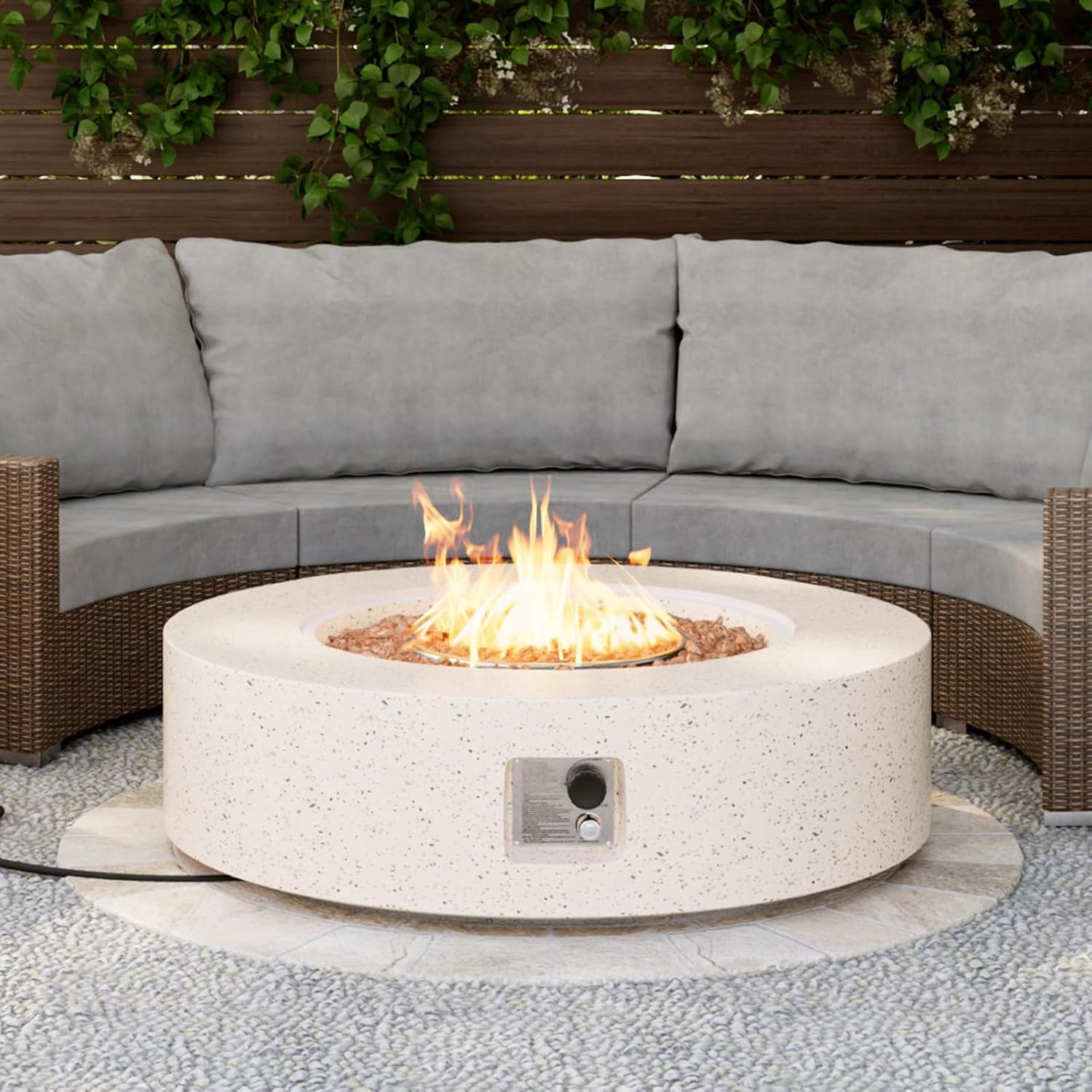 SUNBURY Outdoor 42inch Propane Fire Pit Table, 50,000 BTU Spotted White Patio Fire Table, Concret... | Amazon (US)
