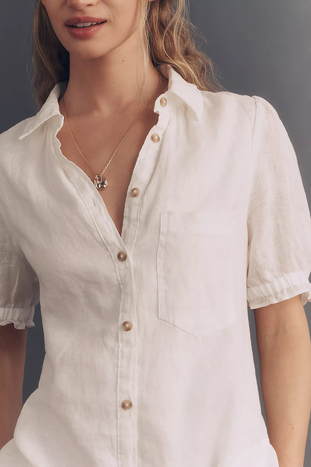 Aly 100% European Linen Puff-Sleeve Mini Shirtdress | Anthropologie (US)