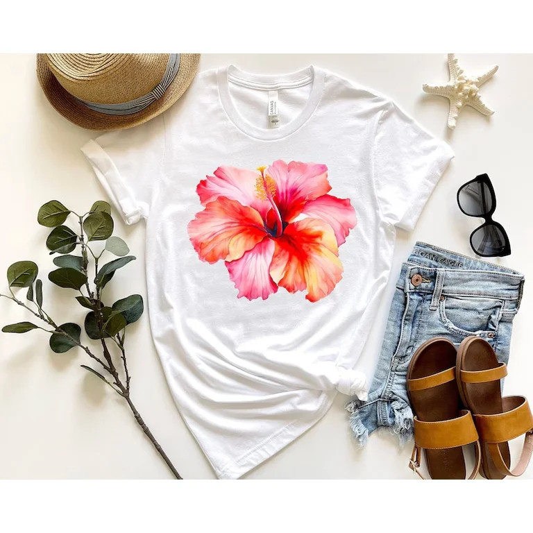 Hibiscus Tropical Flower Beach Vacation T-Shirt | Walmart (US)