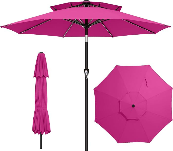 9ft 2 Tiers Patio Umbrella - Outdoor Umbrella Waterproof UV Protection, Market Table Umbrella w/P... | Amazon (US)