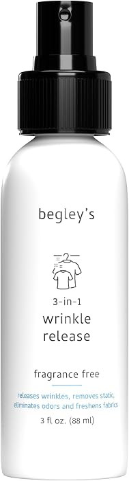 Begley's 3-in-1 Wrinkle Remover, Quick Fix Wrinkle Release, Static Cling Remover, Odor Eliminator and Fabric Refresher Spray - USDA Certified Biobased - Fragrance-Free, 3 oz Travel Size | Amazon (US)