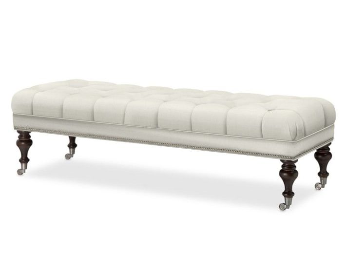 Fairfax Bench Ottoman, Turned Leg, Tufted 61", Brushed Canvas, Natural, Welted | Williams-Sonoma