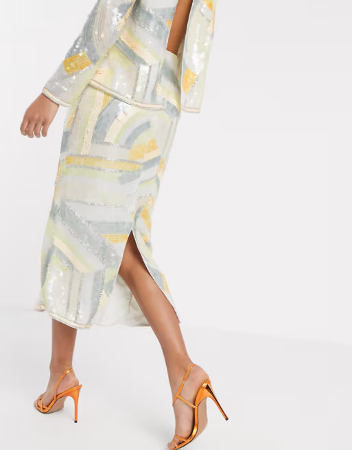 ASOS EDITION midi skirt in abstract sequin matching set | ASOS (Global)