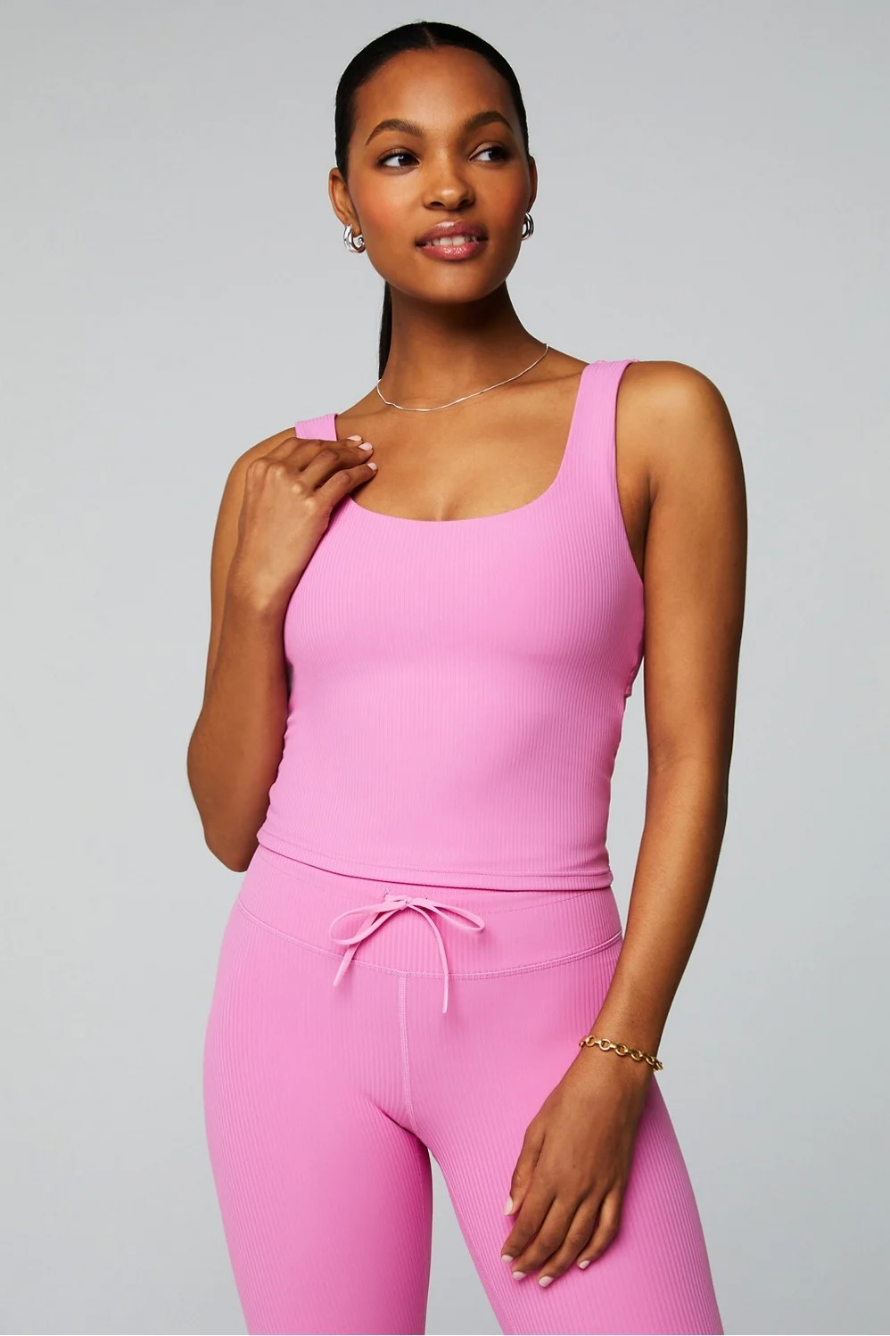 Oasis Rib Twist Built-In Bra Tank | Fabletics - North America
