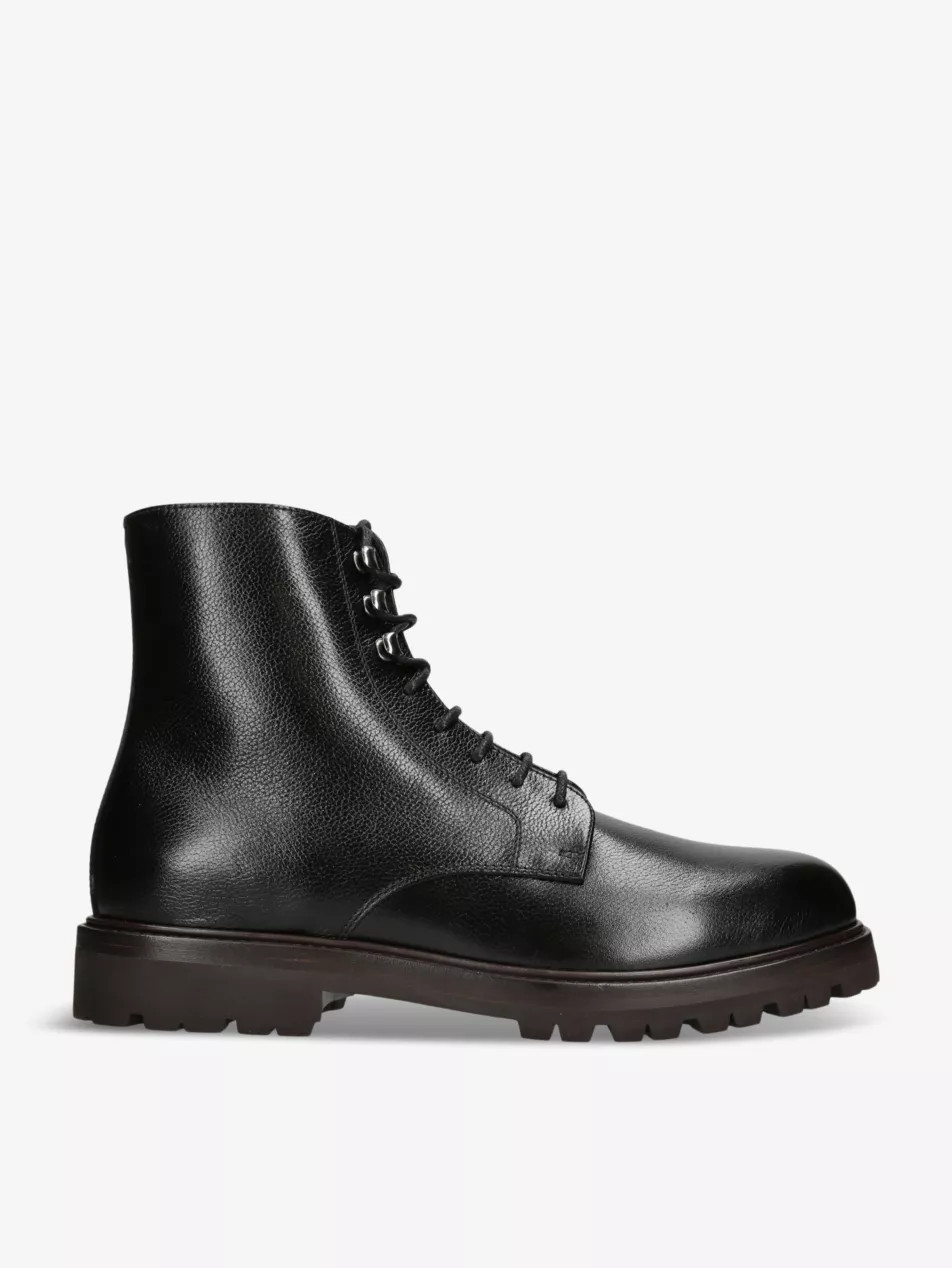Textured shearling-lined lace-up leather boots | Selfridges