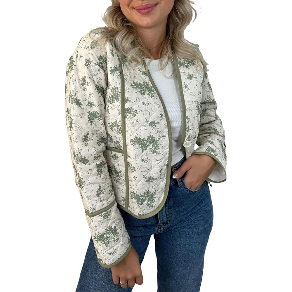 Owl's-Yard Women's Cropped Floral Puffer Jacket Vintage Padded Quilted Coat Long Sleeve Lightweig... | Amazon (US)