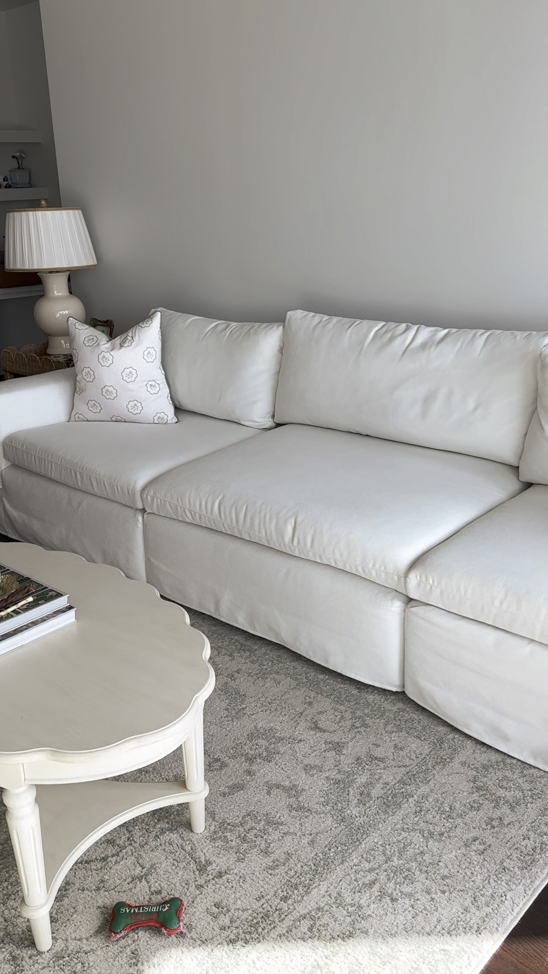 We got a new couch & are IN LOVE🤍✨ Our main goal for this couch was comfort and let me just tell you what… this is the comfiest couch we’ve ever sat on! The cushions are memory foam and a deep seat version so they’re very wide (key lounging factor)! We chose the Performance Heathered Basketweave in ivory material  
