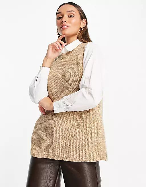 Vero Moda longline knitted vest in beige | ASOS (Global)