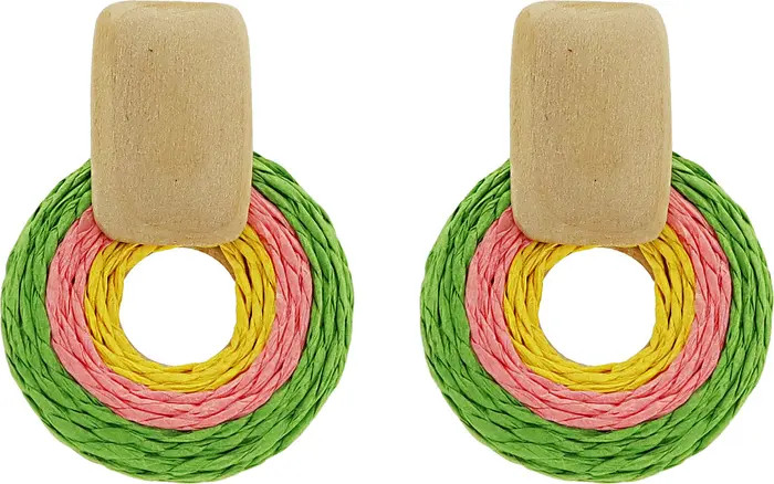 Panacea Wood & Raffia Frontal Hoop Earrings | Nordstrom | Nordstrom