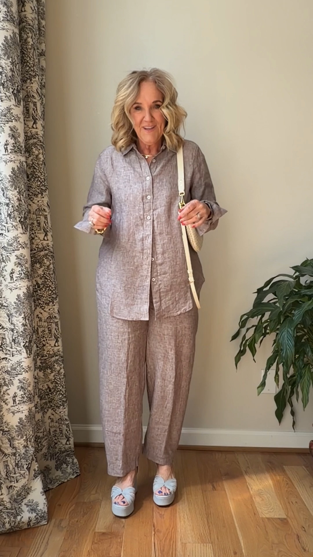 Quince linen size medium 
I love this color 
Platform heels are true to size 
Necklace & earrings code TAKE20 20% off electric picks 

Spring outfits 2026 dare night outfits 

#LTKPetite #LTKSeasonal #LTKOver40