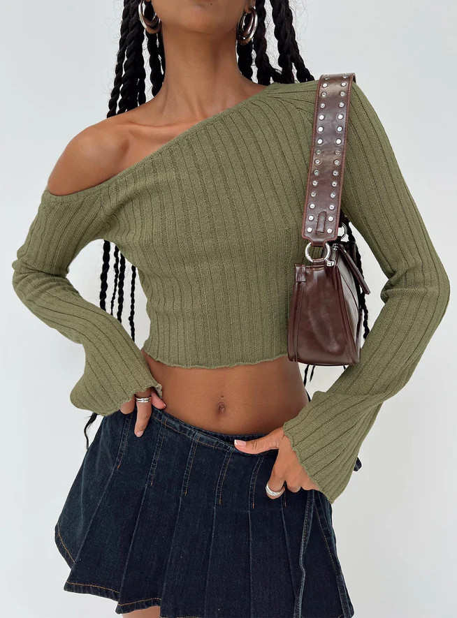 Santorini Knit Top Khaki | Princess Polly US