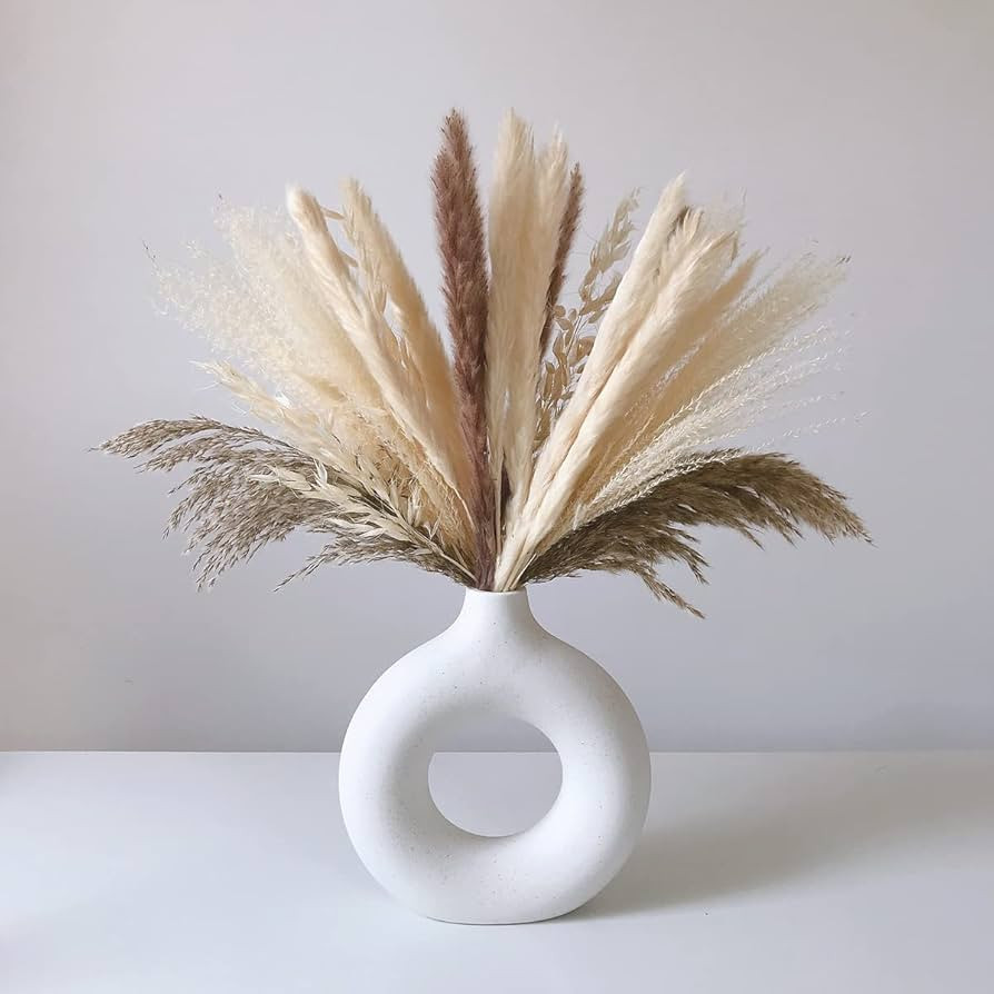 Eastern Rock White Ceramic Vases for Pampas Grass,Water Drop Design Doughnut vase Modern Home Dec... | Amazon (US)