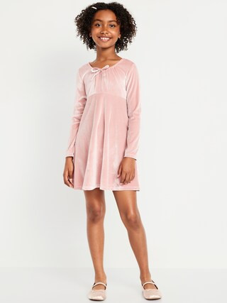 Long-Sleeve Tie-Neck Velvet Swing Dress for Girls | Old Navy (US)