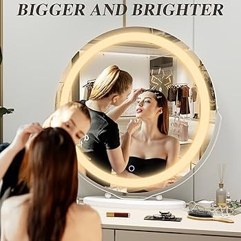 Vanity Mirror with Lights, 3 Colors Dimmable Round LED Lighted Makeup Mirror, 360 Degree Rotation... | Amazon (US)