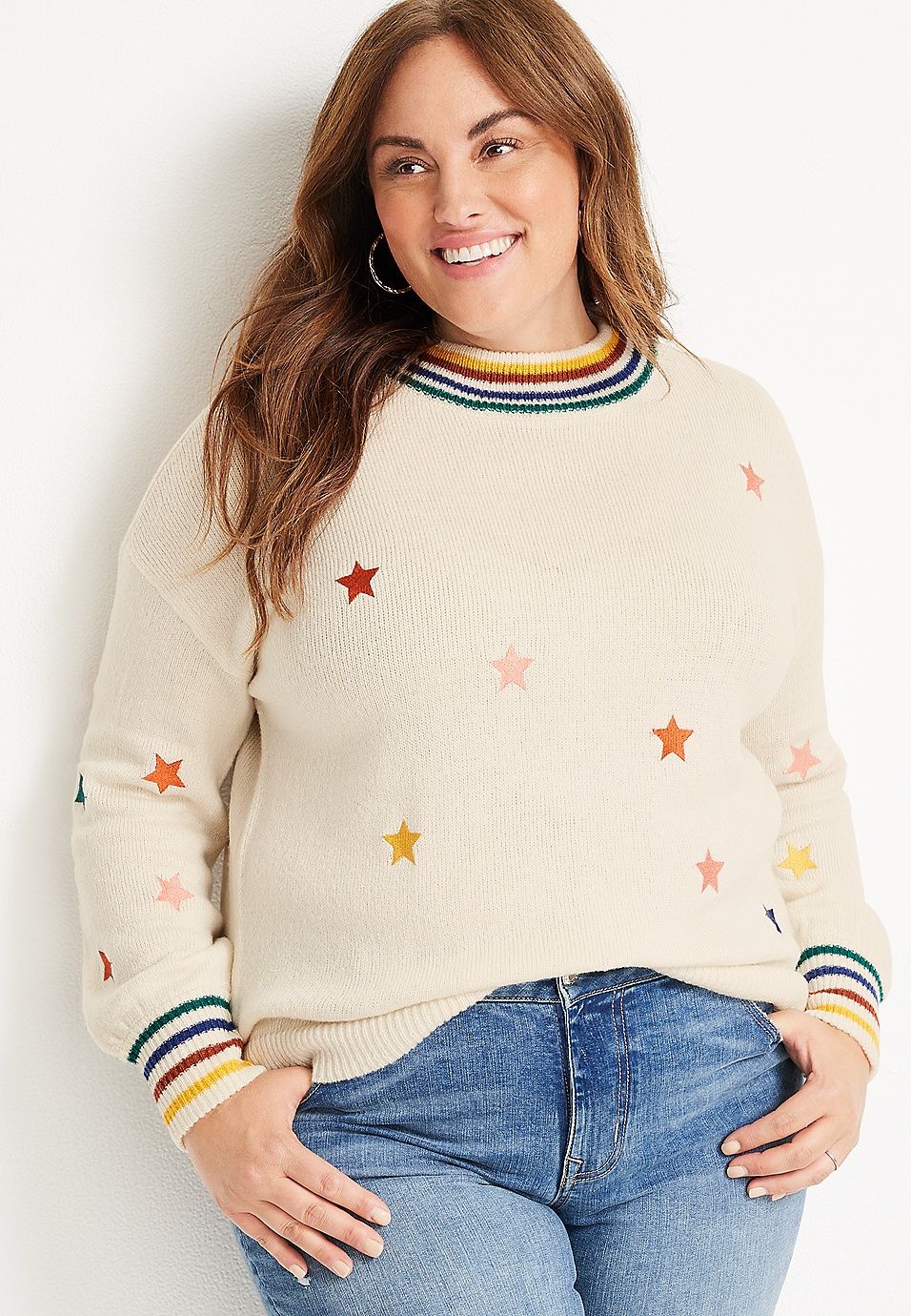 Plus Size Star Crew Neck Sweater | Maurices
