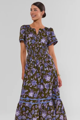 Isabella Olive Floral Print Maxi Dress | Avara