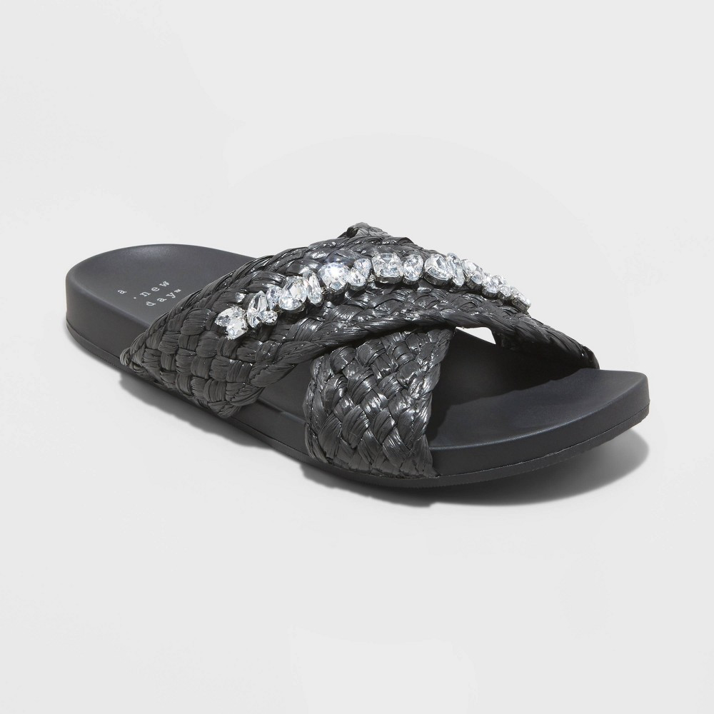 Women's Phylis Raffia Slide Sandals - A New Day Black 8 | Target