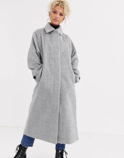 ASOS DESIGN collared button through coat in gray | ASOS US