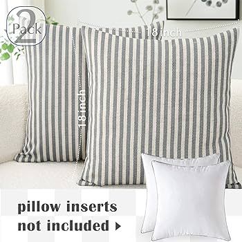 jinchan Striped Throw Pillow Covers Farmhouse Boho Geometric Linen Ticking Stripe Pattern Cushion... | Amazon (US)