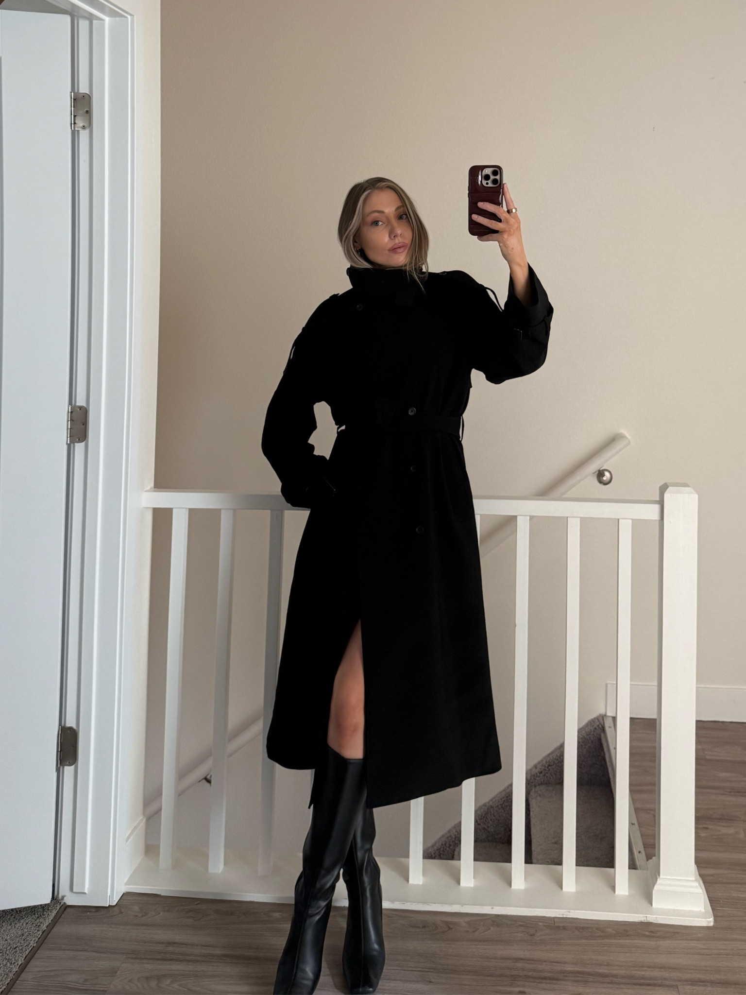 the most stunning mock neck trench from oak + fort 🖤 wearing size small 

#LTKSeasonal #LTKgrwm #LTKootd