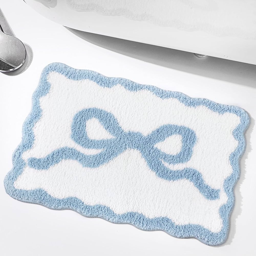 Scalloped Bow Bathroom Mat Non Slip Coquette Bow Rug Cute Aesthetic Scallop Carpet Preppy Room De... | Amazon (US)