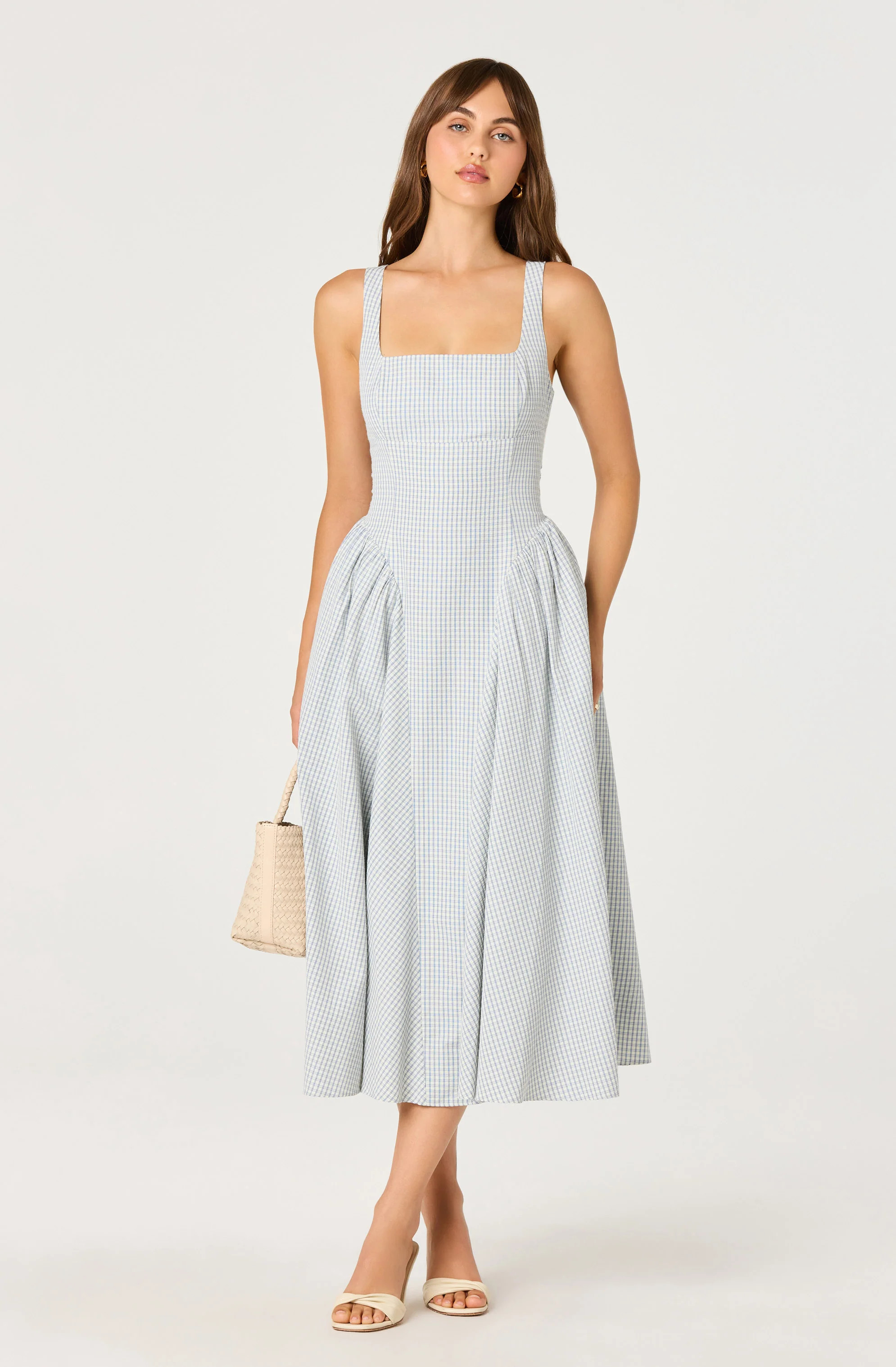 Vinya Plaid Bow-Back Midi Dress - Blue plaid / XS | ASTR The Label (US)