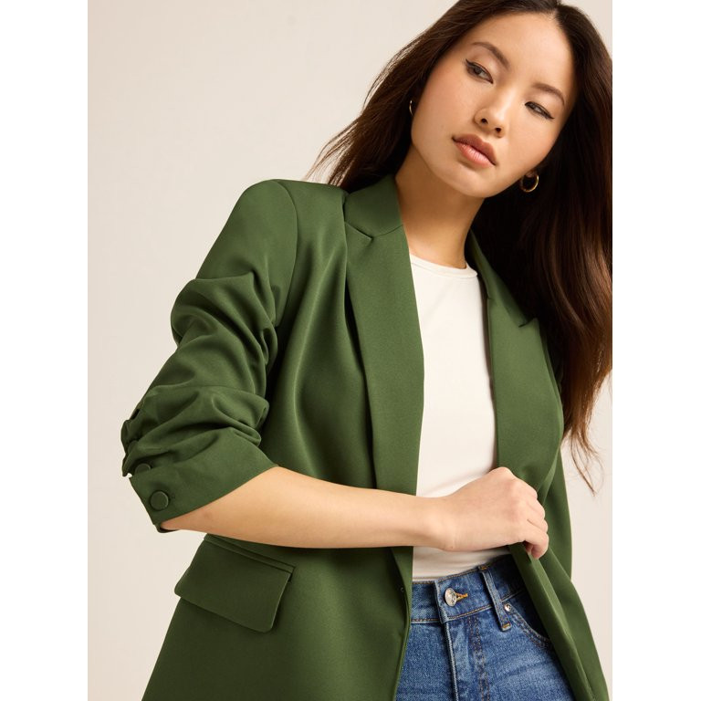 Scoop Women's Ultimate Crepe Scrunch Sleeve Blazer, Sizes XS-XXL | Walmart (US)