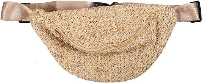 VALICLUD Straw Waist Pack, White, One Size | Amazon (US)