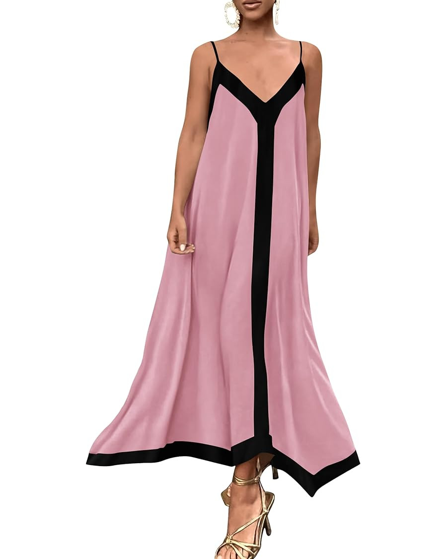 PRETTYGARDEN Women's Flowy Maxi Dress 2025 Summer Sleeveless V Neck Spaghetti Strap Elegant Weddi... | Amazon (US)