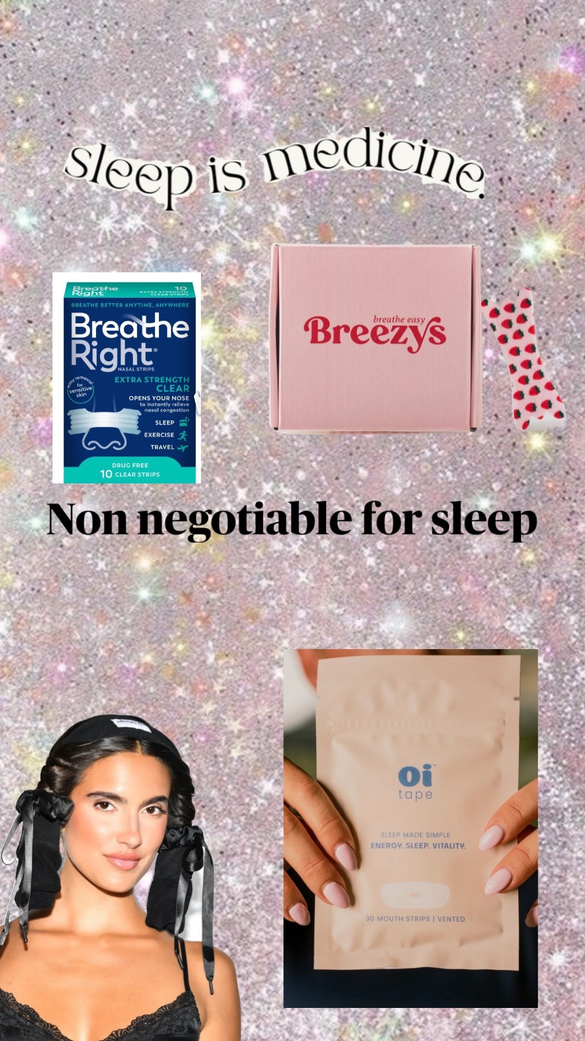 Sleep is so important!!!!
*Nasal strips because I snore & and a mouth breather 
*Mouth tape ^^ because above!
*Sock method heatless  curls that WORKS! 
!!Socks actually work but this actually works && doesn’t pull my hair as much as socks do!