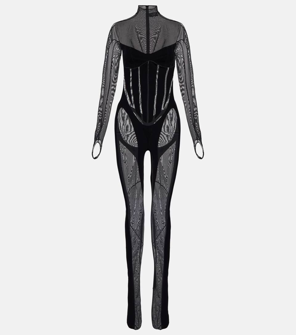 x Mugler Flock Shaping paneled catsuit | Mytheresa (UK)