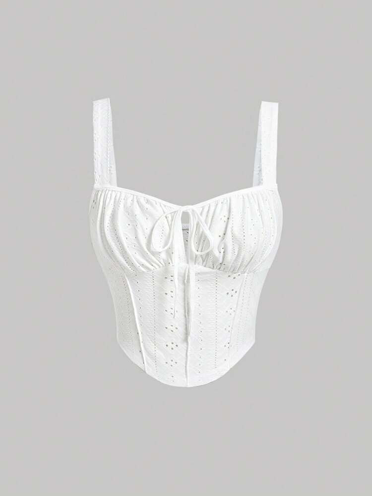 SHEIN MOD Casual Eenkleurig Tanktop & hemd Knoop Vooraan Engels borduurwerk Ruches borst | SHEIN