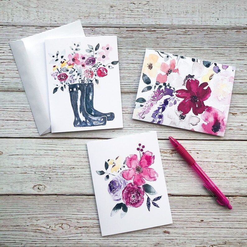 Floral Stationery Card Set: Boots folded Notecard Stationery | Etsy | Etsy (US)