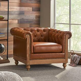 Noble House Glencoe Cognac Tufted Club Chair 105080 - The Home Depot | The Home Depot
