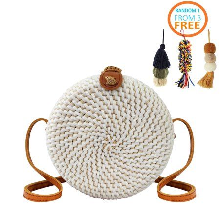 White Round Rattan Bag (7-Inch) | Solid- Front Woven Crossbody Bag for Women | Walmart (US)